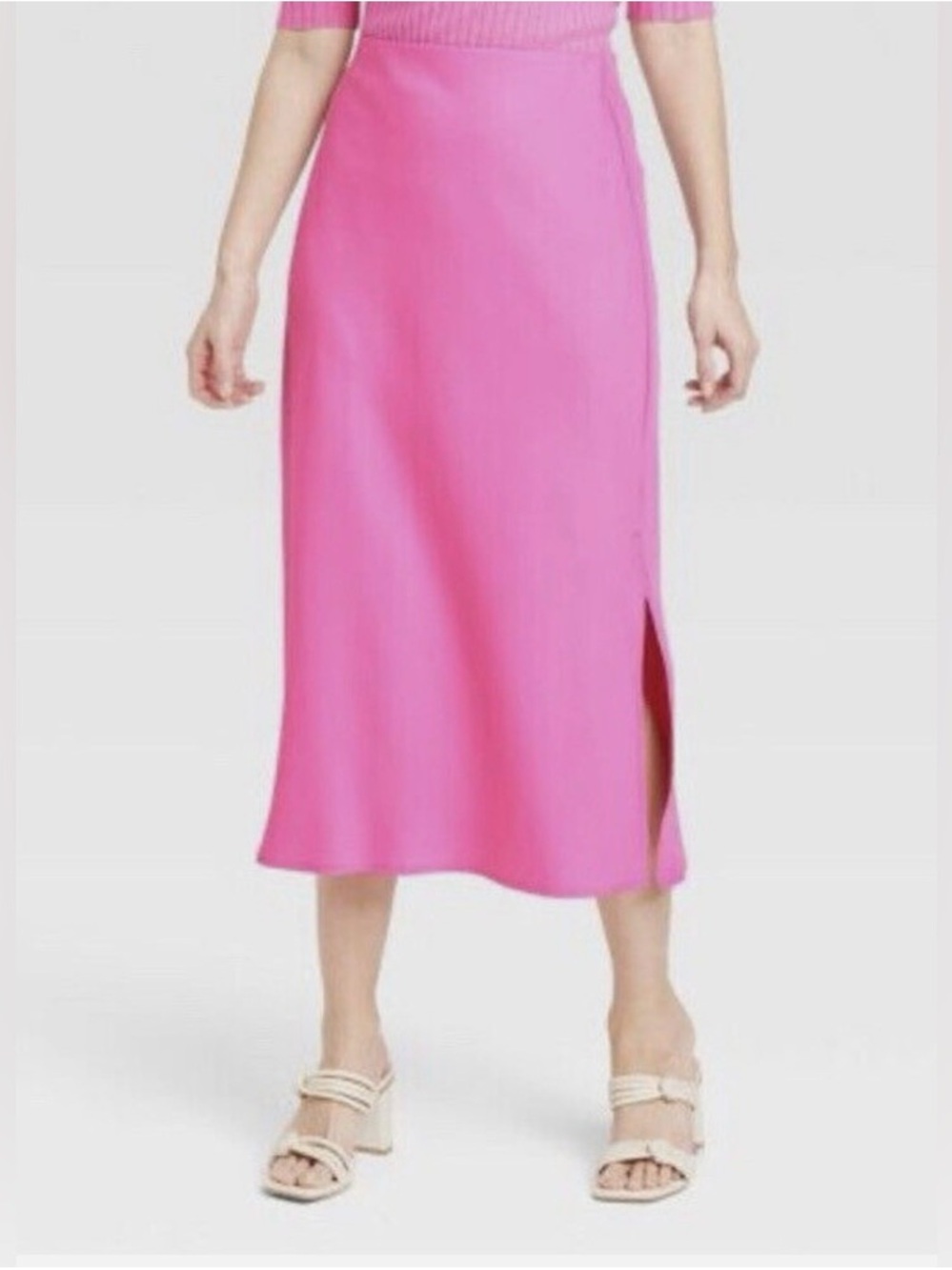 a new day Hot Pink Midi Slip Skirt with Side Slit